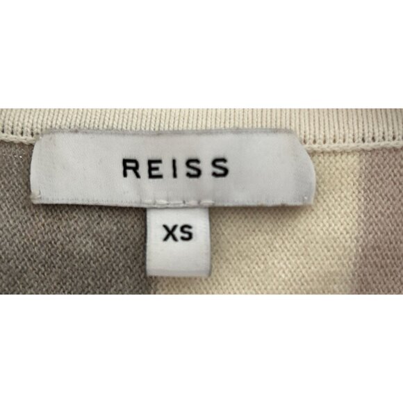 Reiss Striped Wool Cotton Polo Shirt With Half-Zip & Collar In Beige & Gray Size - Picture 5 of 8